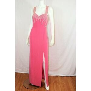 Oleg Cassini Pink Crystal Beaded Formal Gown Dress